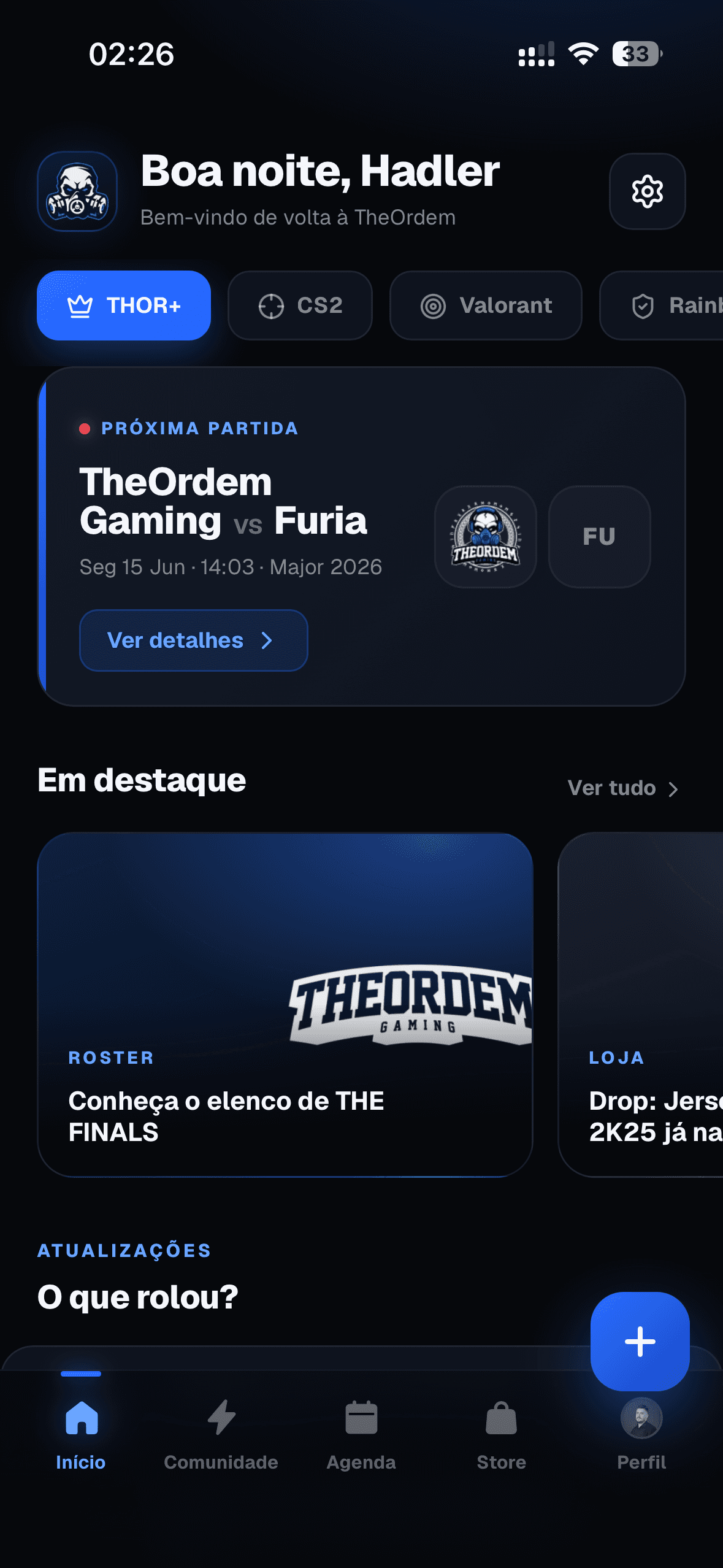 Tela inicial do app da TheOrdem